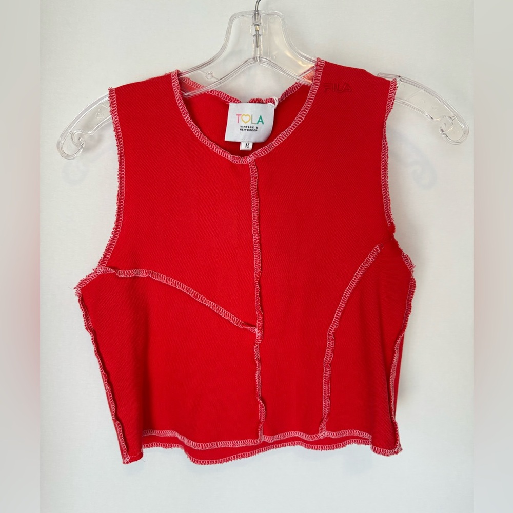 Reconstructed Fila Women's Red Crop Top pique cotton size M